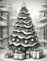 graphics  coloring page with christmas tree photo