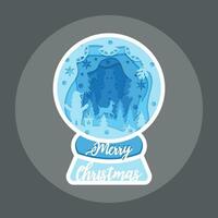 Hand drawn flat 3D Christmas Shadow BOX paper cut design vector