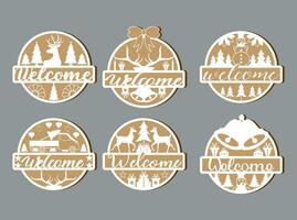 Merry christmas wooden Welcome sign  cute collection vector