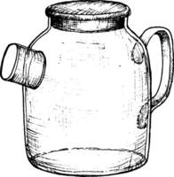 Hand drawn glass transparent teapot with tea, vector illustration Decorative design element, glass teapot.