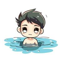 Cartoon boy taking a bath in the pool. Vector illustration.