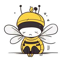 illustration of a cute bee sitting on the ground and thinking. vector