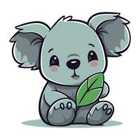 Cute koala with green leaf. Vector illustration. Eps 10