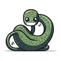Green snake on white background. Vector illustration of a snake in cartoon style.