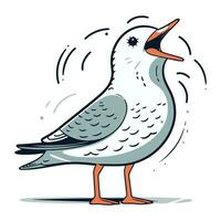 Vector illustration of a seagull on a white background. Cartoon style.