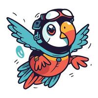 Cute cartoon parrot in a spacesuit. Vector illustration.