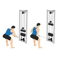 Man doing standing bent over cable row exercise. vector