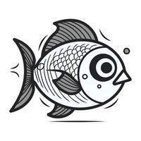 Cute fish. Black and white vector illustration isolated on white background