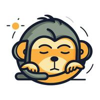 Cute monkey with closed eyes. Vector illustration in cartoon style.