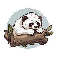 Cute panda bear sitting on a log. Vector illustration.
