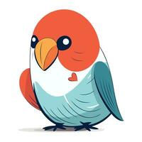 Cute cartoon red and blue bird. Vector illustration isolated on white background.