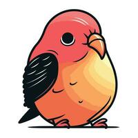 Cute cartoon red bird isolated on white background. Vector illustration.