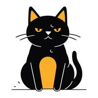 Black cat sitting on a white background. Vector illustration in flat style.