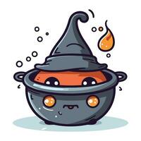 Cute Halloween witch cauldron with eyes and mouth. vector illustration.