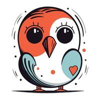 Cute cartoon bird with heart on its head. Vector illustration.