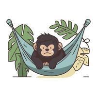 Chimpanzee in a hammock. Vector illustration in cartoon style.