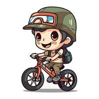 Cute boy in helmet riding a bicycle. Vector illustration isolated on white background.