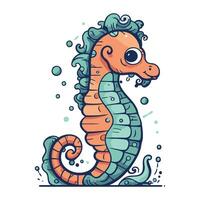 Cute cartoon seahorse on white background. Vector illustration.