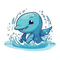 Cute cartoon dolphin jumping out of the water. vector illustration.