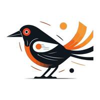 Crow vector logo design template. Black and orange bird illustration.