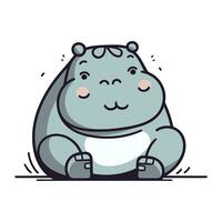 Cute cartoon hippo. Vector illustration. Isolated on white background.