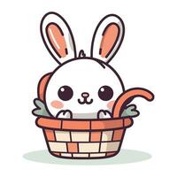 Cute Easter bunny in basket. Vector illustration in cartoon style.