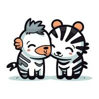 Cute cartoon zebra couple. Vector illustration isolated on white background.