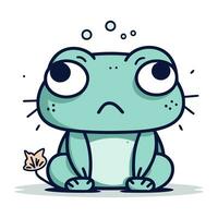 Frog sad face. Cute cartoon character. Vector illustration.