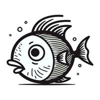 Fish vector illustration. Black and white fish isolated on white background.