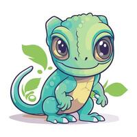 Cute cartoon chameleon on white background. Vector illustration.