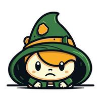 Angry little boy dressed as a witch. Vector illustration isolated on white background.