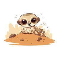 Cute cartoon meerkat sitting on the sand. Vector illustration