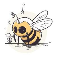 Vector hand drawn illustration of cute bee. Isolated on white background.