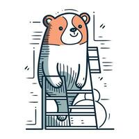 linda panda sentado en el escalera de tijera. vector ilustración.