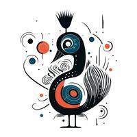Peacock zodiac sign. Hand drawn vector illustration in doodle style.