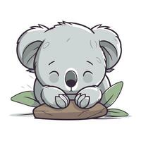 Cute koala cartoon sitting on a log. Vector illustration.