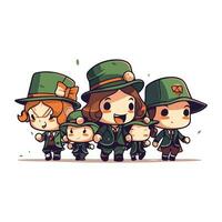 Illustration of a group of leprechauns holding hands vector