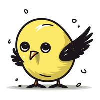 Cute yellow chick with wings on a white background. Vector illustration.