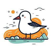 Seagull flat line icon. Vector illustration of seagull.