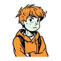 A boy with a sad expression on his face. Vector illustration.