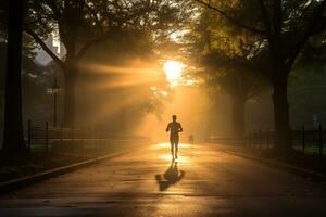 A photo of a runner sprinting through a city park AI Generative