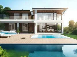 modern house with swimming pool, AI generated photo