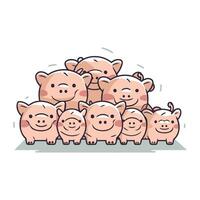 Cute pig family. Vector illustration of a group of pigs.