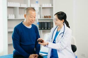 Doctor giving prescription to patient Healthcare and medical concept. photo