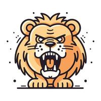 Angry lion. Vector illustration in flat design. Isolated on white background.