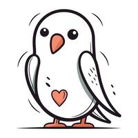 Cute cartoon doodle bird with heart. Vector illustration.
