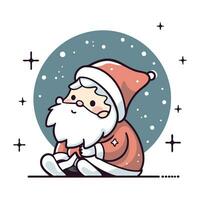Santa Claus sitting on the snow. Vector illustration in cartoon style.