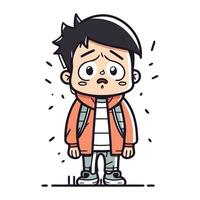 Sad boy cartoon character vector illustration. Cute little boy vector illustration.