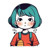 Cute little girl with short hair. Vector illustration in cartoon style.