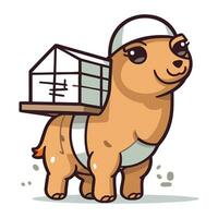 Cute dog in a cap with a cage. Vector illustration.